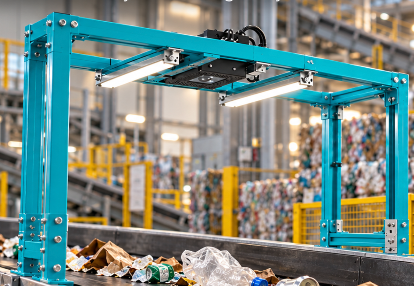 Oscar Meter illustrated in cyan above a material conveyor